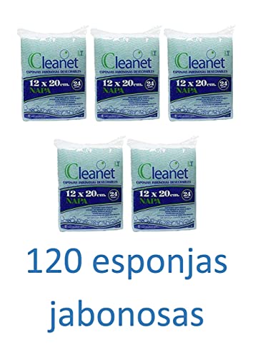 Cleanet: 120 esponjas jabonosas desechables napa 12x20cm 90grs. 5 paquetes x 24 unidades (120 unidades)