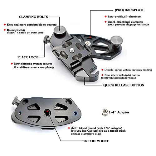 Clip de liberación rápida para cinturón, soporte para cámara de liberación rápida, clip para cinturón de cámara, clip de aleación de aluminio con orificios 1/4 y 3/8, soporte para mochila SLR (gris)