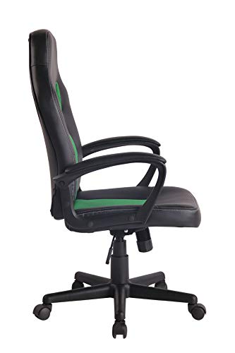 CLP Silla De Oficina Elbing En Cuero PU I Silla De Ordenador Giratoria & Regulable En Altura I Silla Gamer Deportiva con Ruedas, Color:Negro/Verde