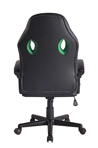 CLP Silla De Oficina Elbing En Cuero PU I Silla De Ordenador Giratoria & Regulable En Altura I Silla Gamer Deportiva con Ruedas, Color:Negro/Verde