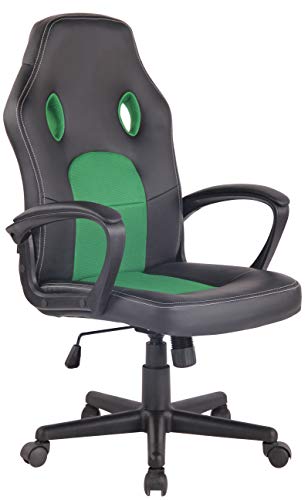 CLP Silla De Oficina Elbing En Cuero PU I Silla De Ordenador Giratoria & Regulable En Altura I Silla Gamer Deportiva con Ruedas, Color:Negro/Verde