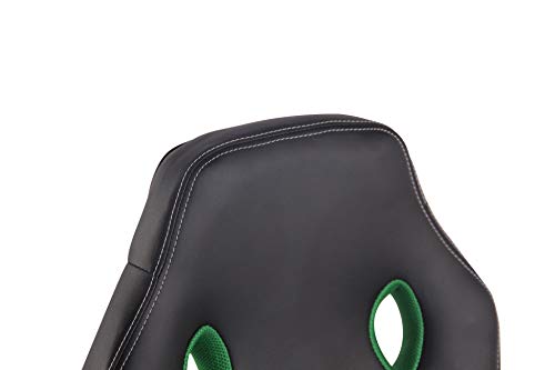 CLP Silla De Oficina Elbing En Cuero PU I Silla De Ordenador Giratoria & Regulable En Altura I Silla Gamer Deportiva con Ruedas, Color:Negro/Verde