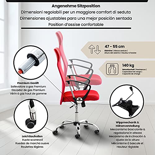 CLP Silla De Oficina Washington Tapizada En Red I Silla De Ordenador Ergonómica & con Ruedas I Silla De Escritorio Moderna I Color:, Color:Rojo