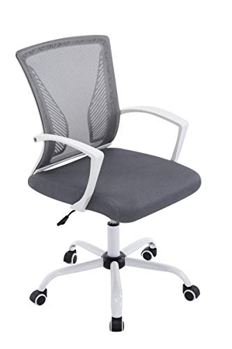 CLP Silla Oficina Tracy en Malla Transpirable I Silla de Ordenador Regulable en Altura & Ergonómica I Silla de Escritorio con Ruedas I Color:, Color:Gris, Color del Marco:Blanco