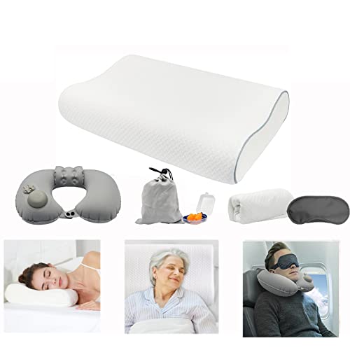 Cojín cervical de altura ajustable, almohada de espuma viscoelástica, almohada cervical ergonómica para dolores de cuello, almohada cervical para dormir con 1 almohada de viaje y 2 fundas lavables.