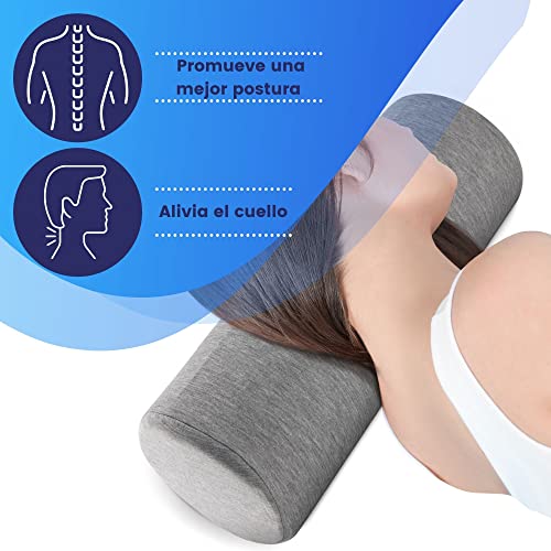 Cojín Cervical de Soporte con Funda de Bambú Oeko-Tex Cojín Cilíndrico Ultra DYNMC YOU - con Núcleo de Espuma de Memoria, Cojín de Cuello, Cojín Lumbar y Cojín de Rodillas, Gris