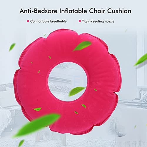 Cojín De Aire Inflable Anti-escaras, Cojín Inflable Anti-escaras De Doble Capa Para Ancianos(Cojín flocado redondo rosa rojo)