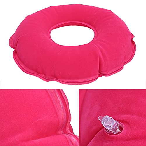 Cojín De Aire Inflable Anti-escaras, Cojín Inflable Anti-escaras De Doble Capa Para Ancianos(Cojín flocado redondo rosa rojo)