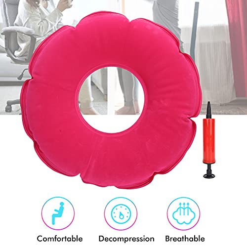 Cojín De Aire Inflable Anti-escaras, Cojín Inflable Anti-escaras De Doble Capa Para Ancianos(Cojín flocado redondo rosa rojo)