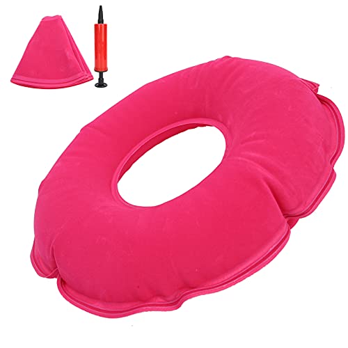 Cojín De Aire Inflable Anti-escaras, Cojín Inflable Anti-escaras De Doble Capa Para Ancianos(Cojín flocado redondo rosa rojo)