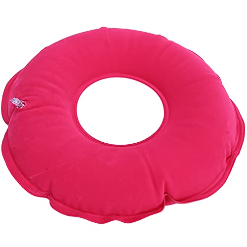 Cojín De Aire Inflable Anti-escaras, Cojín Inflable Anti-escaras De Doble Capa Para Ancianos(Cojín flocado redondo rosa rojo)