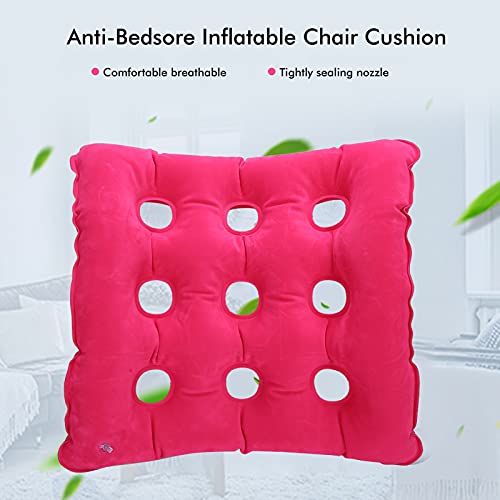 Cojín De Aire Inflable Anti-escaras, Cómodo Cojín De Aire Anti-escaras Material De PVC Para Ancianos Para El Hogar(Cojín flocado cuadrado rosa rojo)