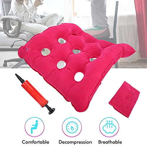 Cojín De Aire Inflable Anti-escaras, Cómodo Cojín De Aire Anti-escaras Material De PVC Para Ancianos Para El Hogar(Cojín flocado cuadrado rosa rojo)