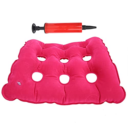 Cojín De Aire Inflable Anti-escaras, Cómodo Cojín De Aire Anti-escaras Material De PVC Para Ancianos Para El Hogar(Cojín flocado cuadrado rosa rojo)