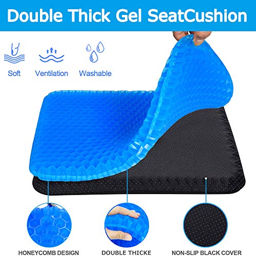 Cojín de Asiento Ortopédico de Gel,Cojín de Gel Multifuncional Confort Grueso Doble con Funda Antideslizante para La Oficina, Casa, Coche, Silla de Ruedas (M)