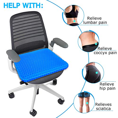 Cojín de Asiento Ortopédico de Gel,Cojín de Gel Multifuncional Confort Grueso Doble con Funda Antideslizante para La Oficina, Casa, Coche, Silla de Ruedas (M)