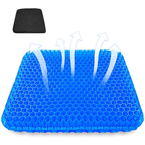 Cojín de Asiento Ortopédico de Gel,Cojín de Gel Multifuncional Confort Grueso Doble con Funda Antideslizante para La Oficina, Casa, Coche, Silla de Ruedas (M)