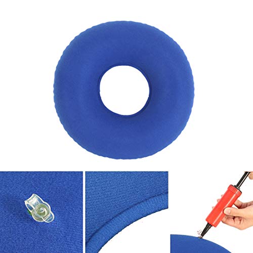 Cojín de Dona Cojín Redondo Coxis Inflable Antiescaras Redondo Almohada Suave con Bomba Tratamiento para hemorroides escaras Dolor de cóccix Dolor perineal Parto cojín Inflable Azul