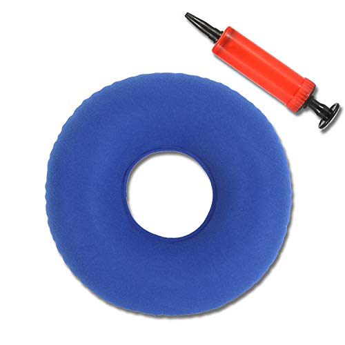 Cojín de Dona Cojín Redondo Coxis Inflable Antiescaras Redondo Almohada Suave con Bomba Tratamiento para hemorroides escaras Dolor de cóccix Dolor perineal Parto cojín Inflable Azul