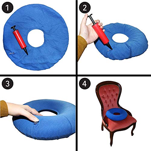 Cojín de Dona Cojín Redondo Coxis Inflable Antiescaras Redondo Almohada Suave con Bomba Tratamiento para hemorroides escaras Dolor de cóccix Dolor perineal Parto cojín Inflable Azul