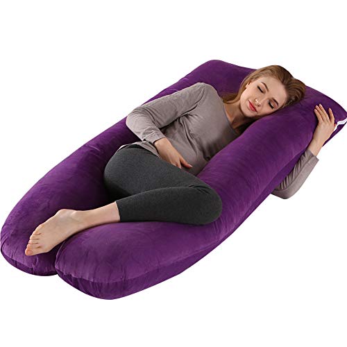 Cojín de embarazo con funda de terciopelo, cojín para madernidad en forma de U de 70 x 130 cm para mujeres en embarazo, adultos, soporte completo para el cuerpo (morado)