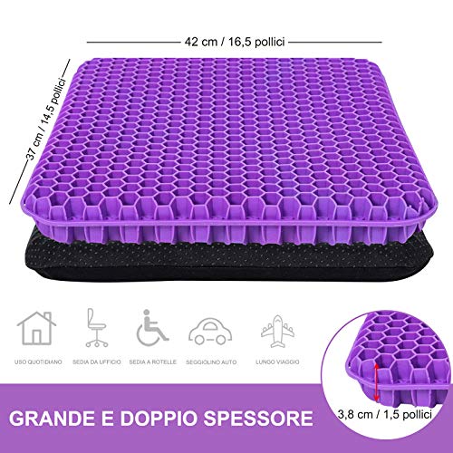 Cojín de gel con funda antideslizante, transpirable y elástica, para aliviar la fatiga de la cadera, para coche, oficina, casa (morado)