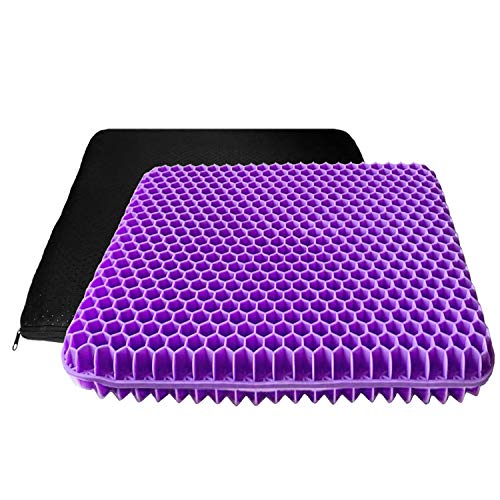 Cojín de gel con funda antideslizante, transpirable y elástica, para aliviar la fatiga de la cadera, para coche, oficina, casa (morado)