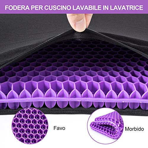 Cojín de gel con funda antideslizante, transpirable y elástica, para aliviar la fatiga de la cadera, para coche, oficina, casa (morado)