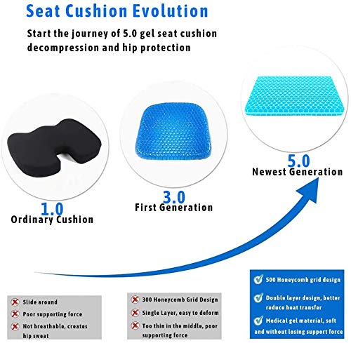 Cojín de Gel Multifuncional, Cojín de Gel para Asiento de Oficina, Cojín Ortopédico, Cojín de Silla de Apoyo Transpirable con Funda Antideslizante, Ideal para Coche, Oficina y Silla de Ruedas