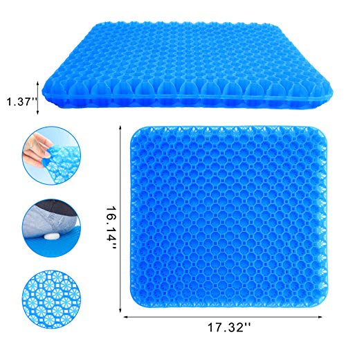 Cojín de gel para asiento, cojín de gel de huevo de doble grosor extragrande con alivio del dolor del coxis en la espalda para el hogar de la oficina del coche (con funda de asiento antideslizante)