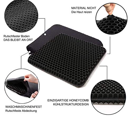 Cojín de Gel para Asiento de Oficina, cojín de Gel para Silla de Oficina, diseño Transpirable para Coche, Oficina, Silla de Ruedas, camión (Negro)