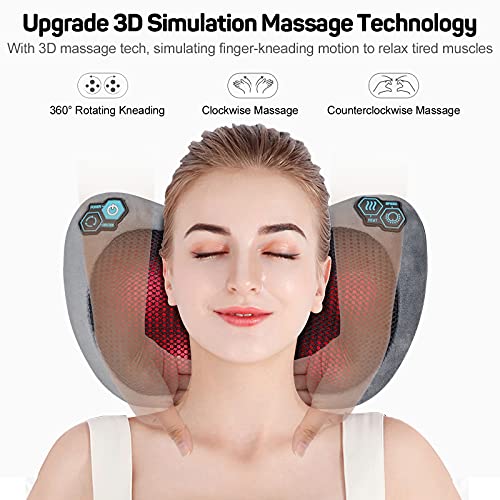 Cojín de Masaje Shiatsu Calefacción, ROIPUS Masajeador Espalda y Cervicales 3D Masajeador Almohada Eléctrico, Alivia Los Músculos del Cervical, Piernas, Hombro, Brazo, para Oficina Hogar y Coche