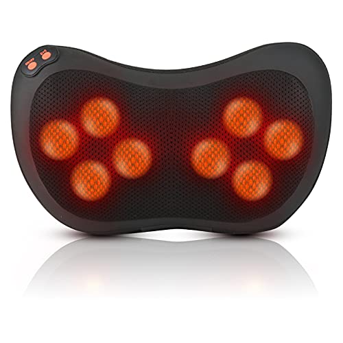 Cojín de Masaje,Almohada de masaje eléctrico con 8 bolas de masaje y amasado térmico, 3 velocidades ajustables, Masajeador de hombros profundo para cuello, hombros, espalda en casa, oficina, coche