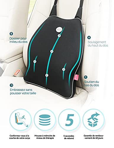 Cojín de Respaldo Lumbar & Juego de Almohada de Cuello Reposacabezas para Coche, Travel Ease Coche Espuma de Memoria Cojín de Asiento para Alivio de Dolor de Espalda (Negro)