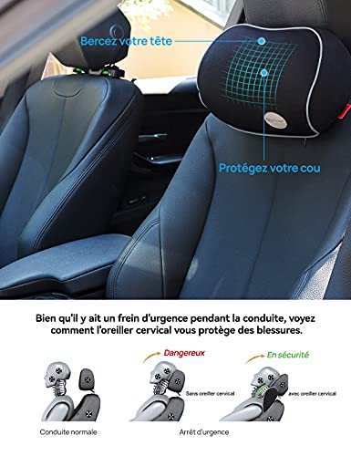 Cojín de Respaldo Lumbar & Juego de Almohada de Cuello Reposacabezas para Coche, Travel Ease Coche Espuma de Memoria Cojín de Asiento para Alivio de Dolor de Espalda (Negro)