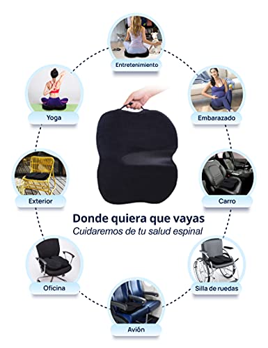 Cojin Ortopédico para Coxis de Espuma de Memoria, TravelEase Cojin de Asiento para Dolor de Espalda y Alivio de Dolor de Hueso de la Cola Sciático, Usado para Silla de Oficina, Silla de Rueda (Negro)