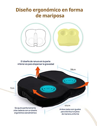 Cojin Ortopédico para Coxis de Espuma de Memoria, TravelEase Cojin de Asiento para Dolor de Espalda y Alivio de Dolor de Hueso de la Cola Sciático, Usado para Silla de Oficina, Silla de Rueda (Negro)