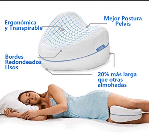 Cojín para Rodilla, Almohada de piernas, cojín para Las piernas de Espuma transpirable con efecto memoria, almohadas para Piernas para Dolor en la Pierna, Embarazo y Dolor en Las articulaciones