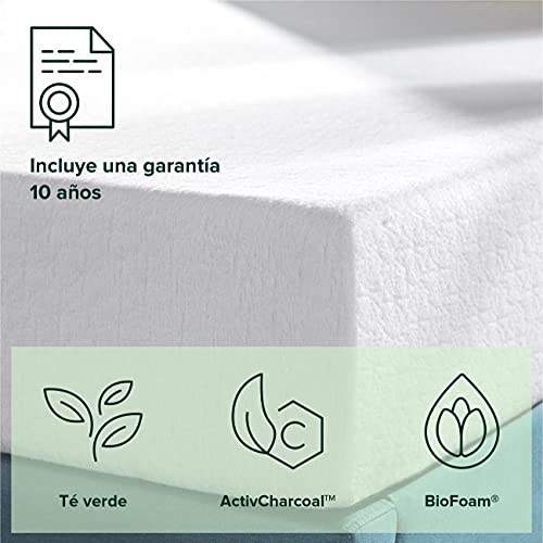 Colchón de espuma viscolástica con té verde ZINUS | Colchón adaptable de 7 zonas ortopédico | 150 x 200 cm | Altura de 25 cm | Colchón en caja | Alivio de la presión | Certificado OEKO-TEX