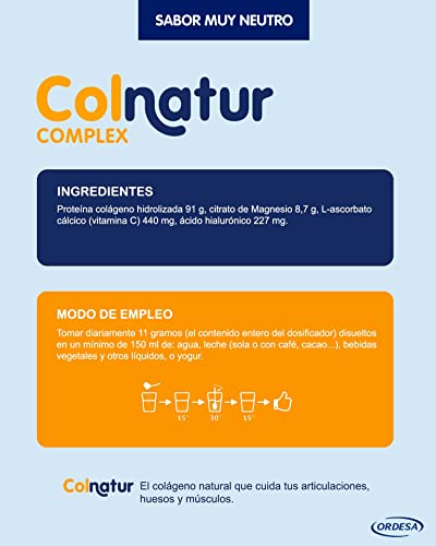 Colnatur Complex - Colágeno Natural Para Músculos y Articulaciones, Vitamina C, Magnesio y Ácido Hialurónico, Sabor Neutro, 330 Gramos