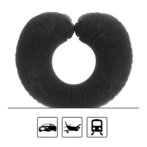 com-four® 2X Almohada de Apoyo para el Cuello Inflable - Almohada para el Cuello para el Coche, el Tren y el avión (2 Piezas - Negro)