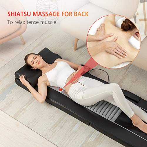 Comfier Colchoneta de masaje de cuerpo completo, masajeador de espalda Shiatsu con calor y colchón de masaje vibratorio, almohadilla de masaje Shiatsu para cama, masajeador para cuello y espalda