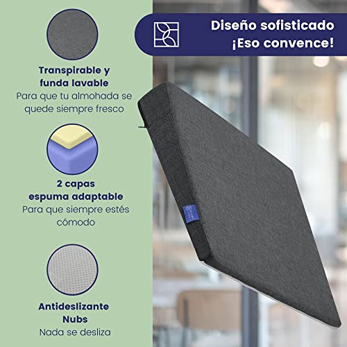 Cómodo cojin Silla Oficina - Cojin cuña ergonómico - Firme, de Forma Muy Estable - Cojín de Asiento Moderno de Espuma, cojin Asiento Coche - Cojines para sillas Premium de DYNMC YOU, Gris Oscuro