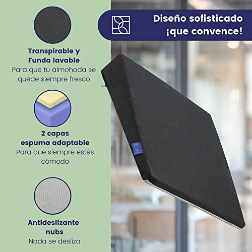 Cómodo cojin Silla Oficina - Cojin cuña ergonómico - Firme, de Forma Muy Estable - Cojín de Asiento Moderno de Espuma, cojin Asiento Coche - Cojines para sillas Premium de DYNMC YOU, Negro