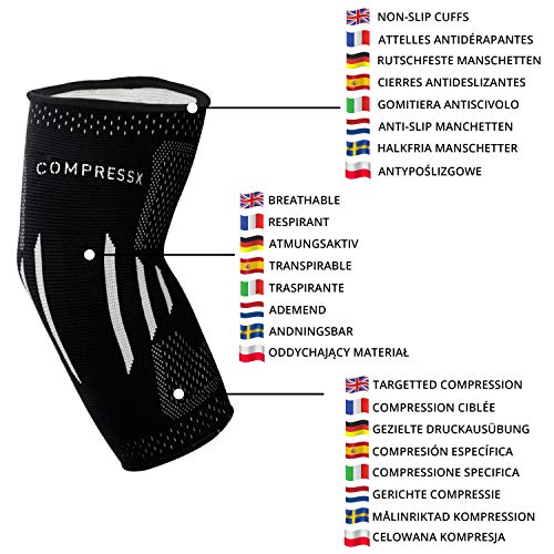 Compress Pro Coderas Deportivas Grandes (1 Férula) Codera Codo Tenista, Codo de Golfista, Levantamiento de Pesas, Tendinitis Codo y Lesiones Deportivas – Alivio Dolor Articulación Hombre y Mujer