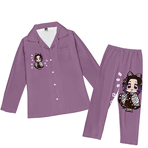 Conjunto de Pijamas Kimetsu no Yaiba Kochou Anime Manga Larga Hombre Mujer 2 Piezas Pijamas Suave Ligero Homewear Dark Purple XXL