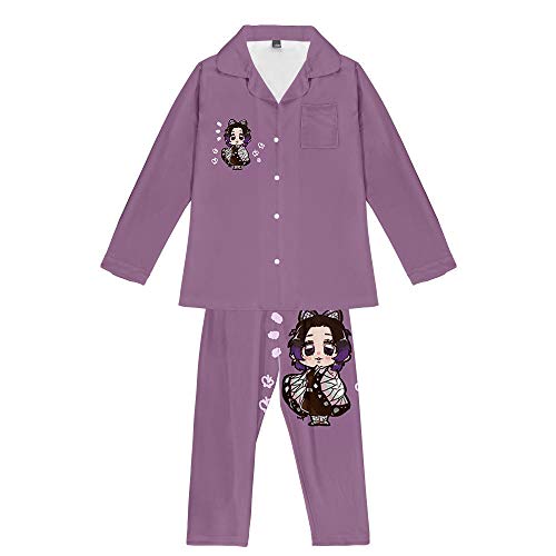 Conjunto de Pijamas Kimetsu no Yaiba Kochou Anime Manga Larga Hombre Mujer 2 Piezas Pijamas Suave Ligero Homewear Dark Purple XXL