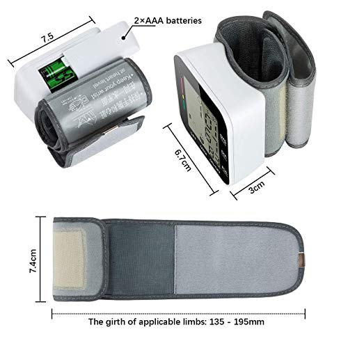 COOLEAD Tensiómetro de Muñeca, Tensiómetro Digital de Muñeca Automático Portátil con Gran Pantalla/Memoria(2x99)/Medición Precisa en Hogar Viaje para Padres