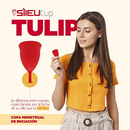 Copa Menstrual Sileu Cup modelo Tulip - Alternativa ecológica y natural a tampones y compresas - Las mejores opiniones de nuestros clientes, recomendada por ginecólogos - Talla L, Rojo