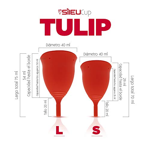 Copa Menstrual Sileu Cup modelo Tulip - Alternativa ecológica y natural a tampones y compresas - Las mejores opiniones de nuestros clientes, recomendada por ginecólogos - Talla L, Rojo